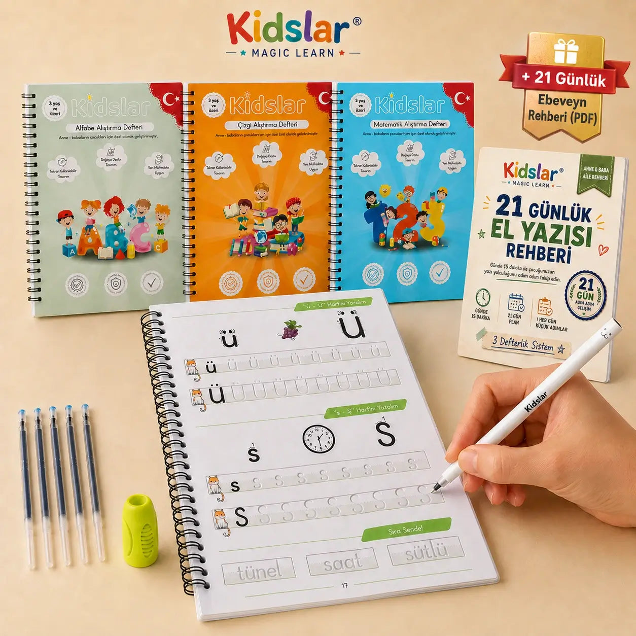 Kidslar® Magic Learn - Kabartmalı Sihirli Yazı Kitap Seti