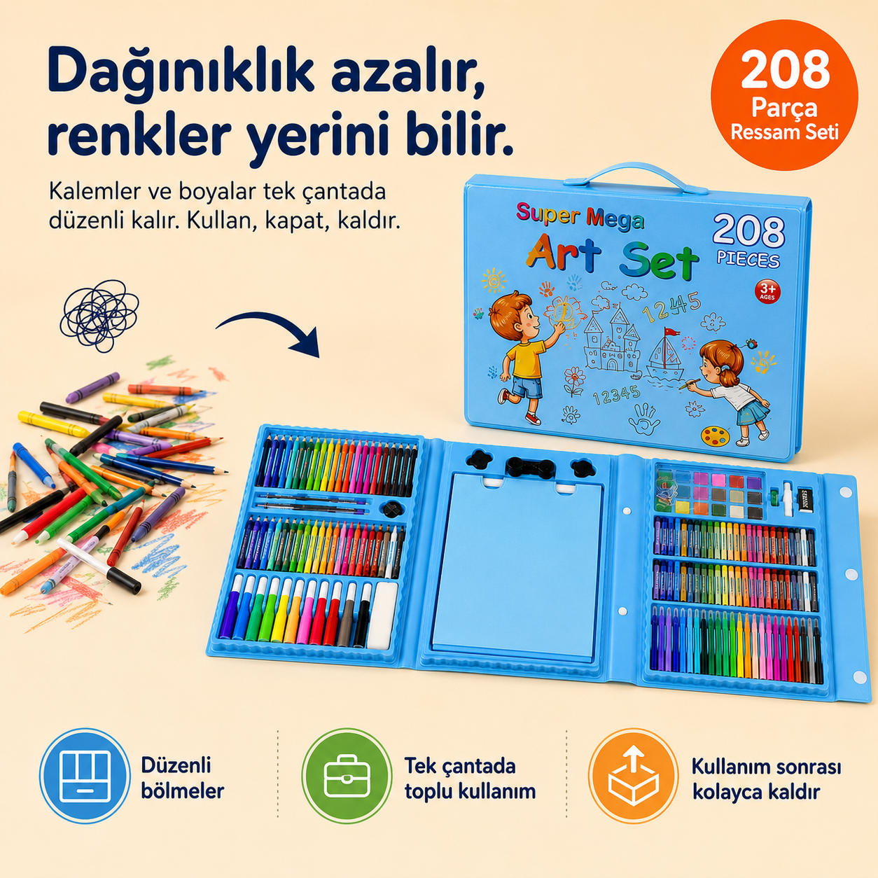 Kidslar® 208 Parça - Mini Ressam Boyama Seti
