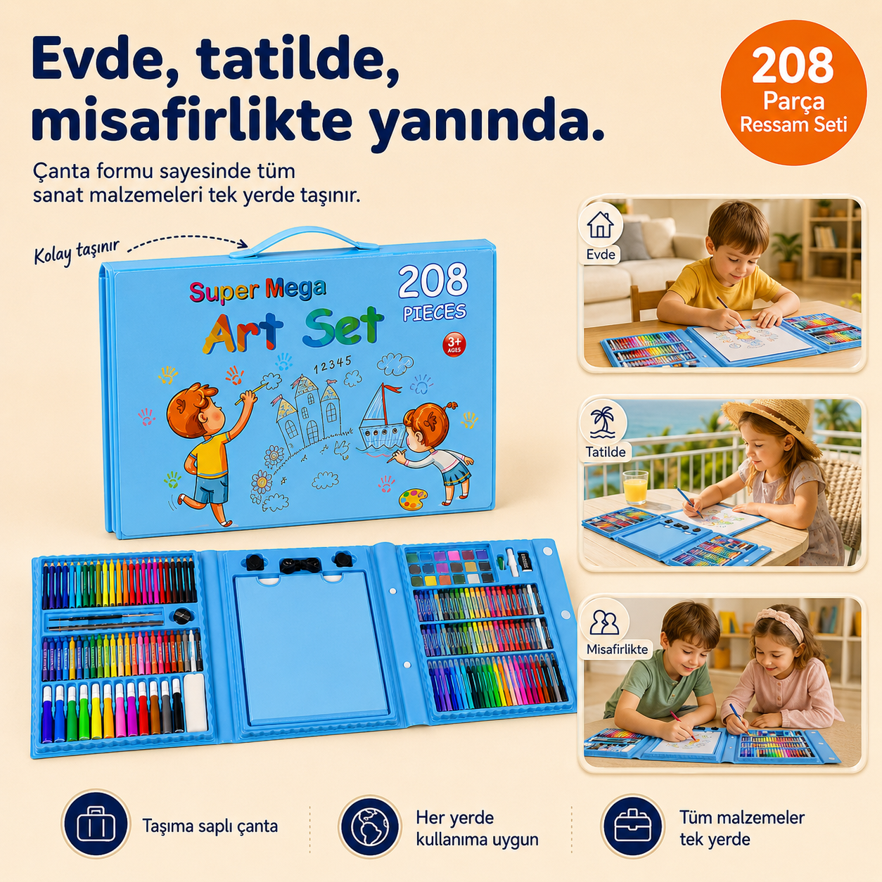 Kidslar® 208 Parça - Mini Ressam Boyama Seti