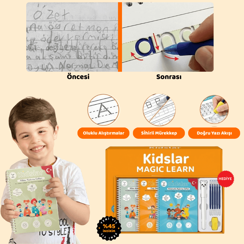 Kidslar® Magic Learn - Kabartmalı Sihirli Yazı Kitap Seti