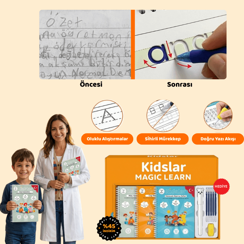 Kidslar® Magic Learn - Kabartmalı Sihirli Yazı Kitap Seti
