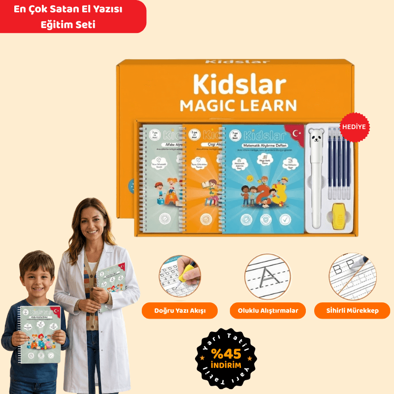 Kidslar® Magic Learn - Kabartmalı Sihirli El Yazı Eğitim Seti