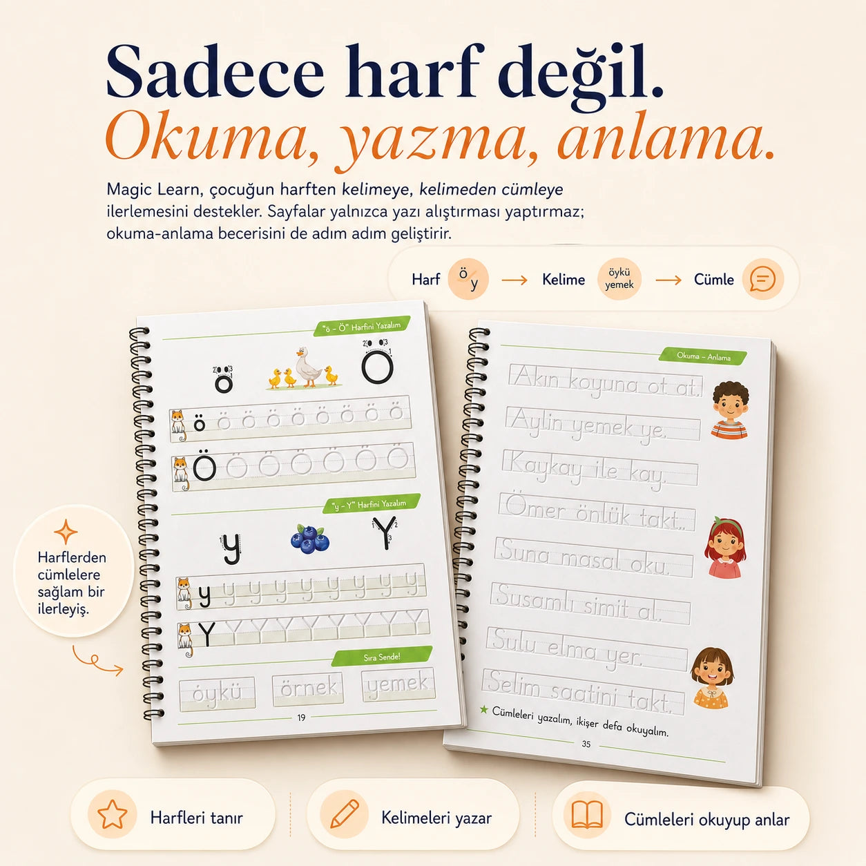 Kidslar® Magic Learn - Kabartmalı Sihirli Yazı Kitap Seti