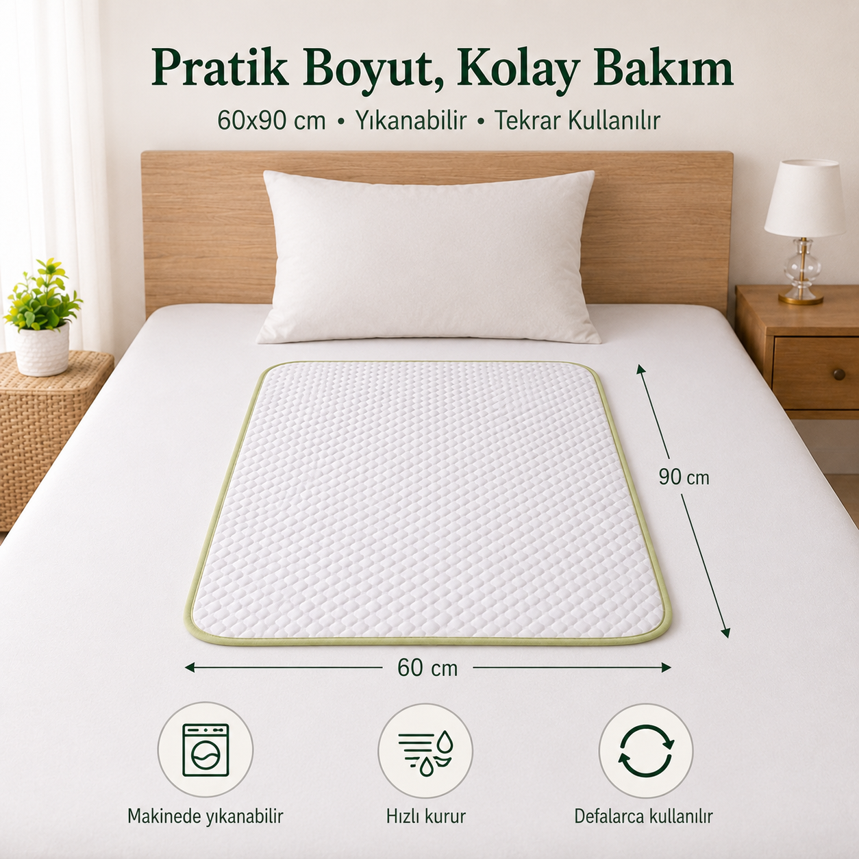 Kidslar Sızdırmaz & Yıkanabilir Yatak Koruyucu Ped — 60x90 cm