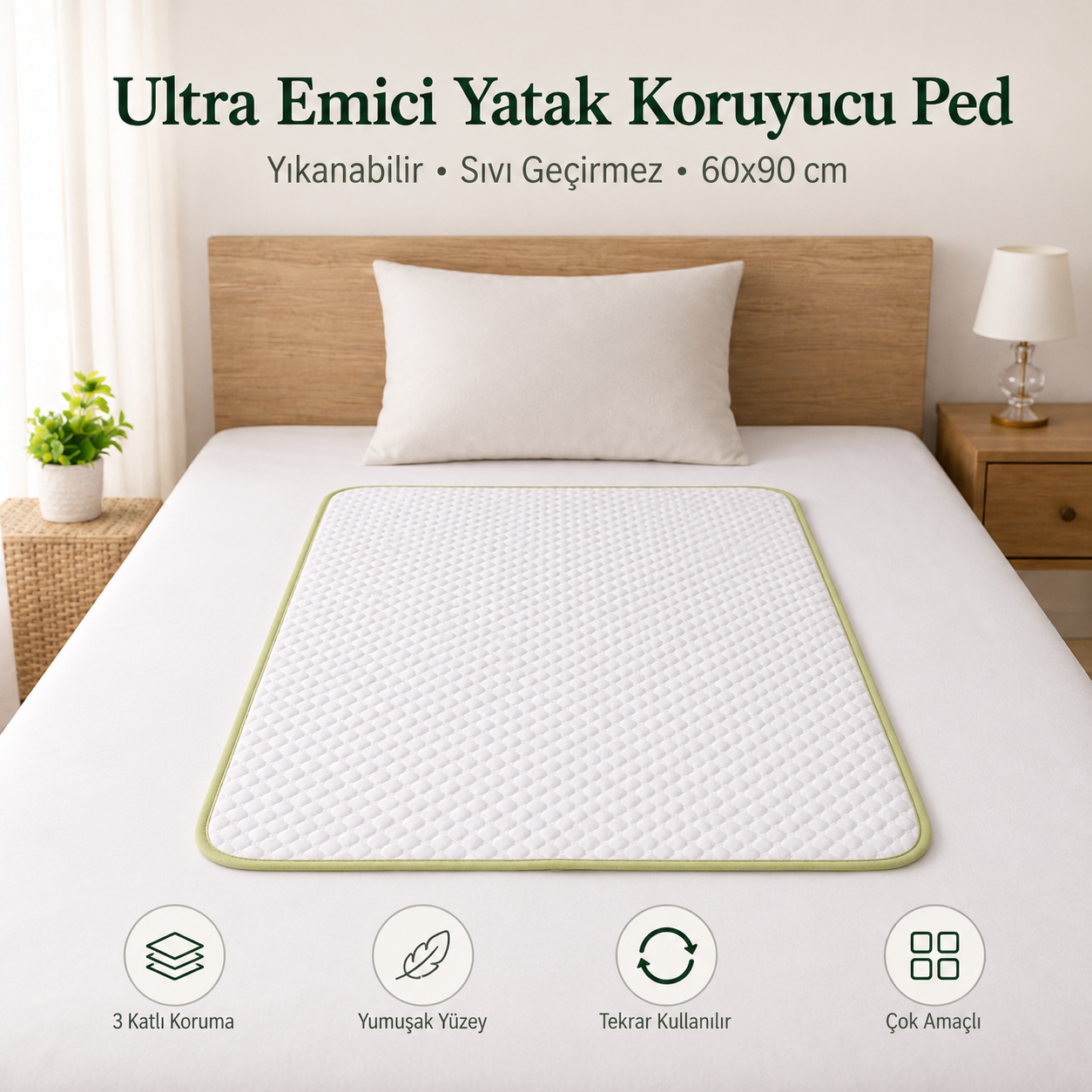 Kidslar Sızdırmaz & Yıkanabilir Yatak Koruyucu Ped — 60x90 cm