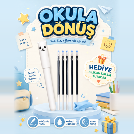 Kidslar Sihirli Kalem Seti - Okula Dönüş, 5 yedek mürekkep ve hediye silikon kalem tutacak